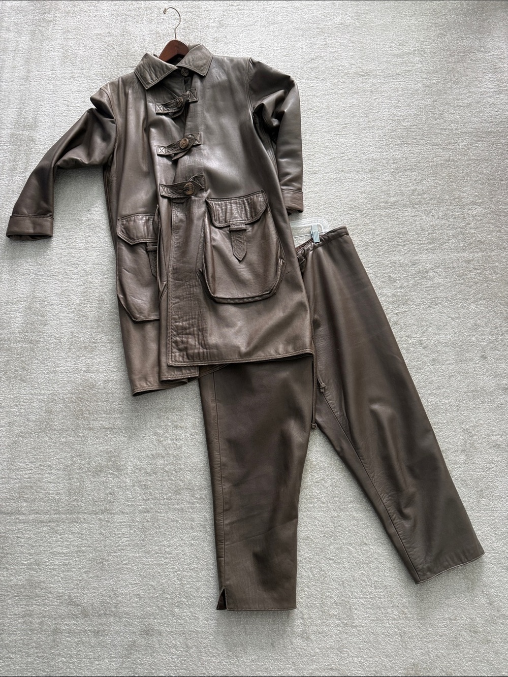 Grown Beans  Leather Stadium Coat and Pants Set from SoHo NYC Designer.